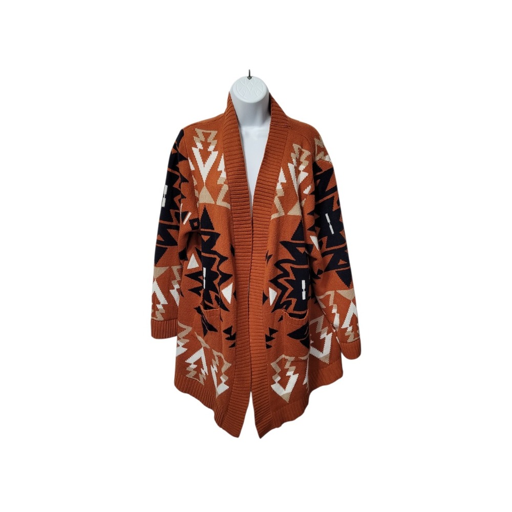 Cato Vintage Women's Cardigan Sweater Southwest Aztec 18/20W Earthy Rust Tribal